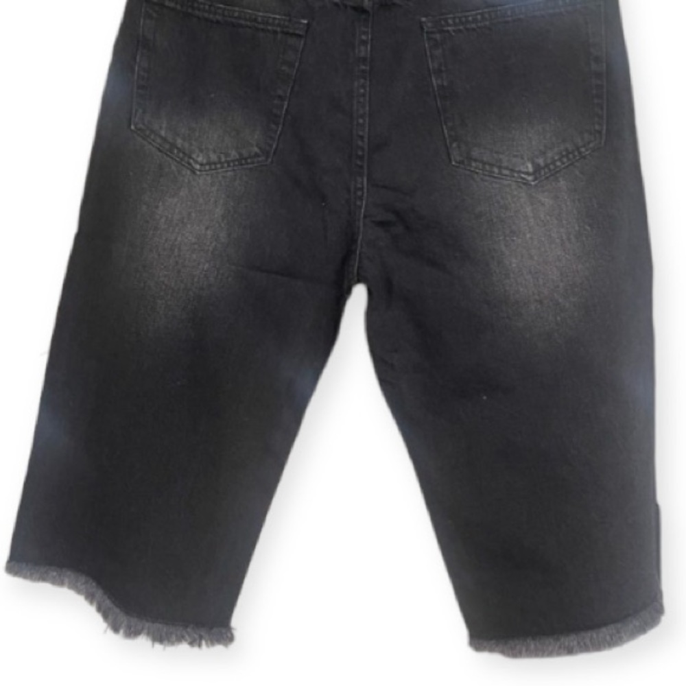 Sandrine Rose Bermuda Distressed Black Denim Jean Shorts by Free People Size 28 - Picture 6 of 9